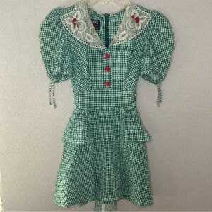 Climax By David Howard 70s Vintage Retro Gingham Mini Dress Puff Sleeve Peplum